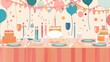 A colorful illustration of a festive birthday party table setting