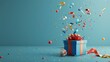 A vibrant surprise box bursting with festive cheer and confetti