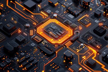 Poster -  illustrations of electronic circuit board components showcasing digital technology, available in EPS10 format.