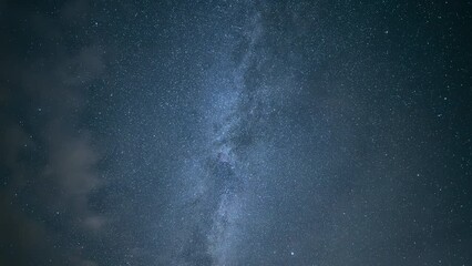 Poster - thick clouds in night sky reveal bright stars of milky way nebula band