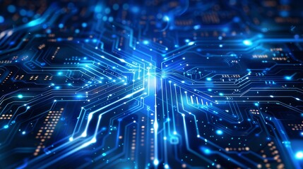 Poster - Illustration of a vibrant blue abstract digital tech circuit pattern on a  background, presented in EPS10 format.