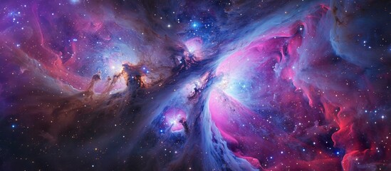 Wall Mural - vivid and vibrant nebula displaying a range of colors including blue and purple, dotted with shining