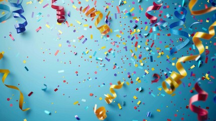 Wall Mural - Colorful confetti and streamers on a joyous celebration background