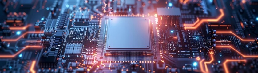 Poster - An illustration of a white circuit board with intricate designs and components, showcasing advanced technology and digital engineering.