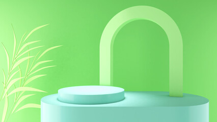 Poster - green mock up to place product samples. on a pastel light green background,3d rendering