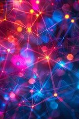 Poster - Abstract technology grid with interconnected lines, neon glow, macro shot, dynamic digital network.