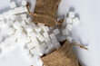 A sack of sugar on a white background Sugar industry business