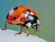 Vibrant macro shot of a ladybug balancing on a surface, showcasing detailed textures and colors