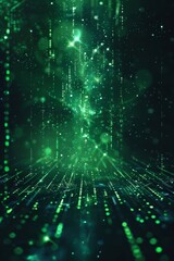 Poster - The graphic design showcases a dynamic contrast of neon green hues against a dark background, capturing a futuristic theme with intricate details and network connectivity elements.