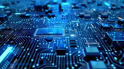 Poster - high definition 1920x1080 video with a moving background featuring a blue futuristic circuit board d