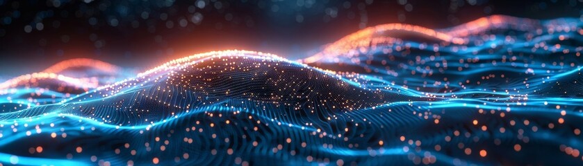Poster - concept of large data. three-dimensional visualization of blockchain technology. data patterns and t