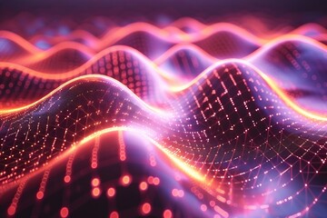 Poster - futuristic technology background with abstract waving particles. illustration of a fractal grid info
