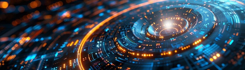Poster - Futuristic digital abstract background with advanced circular technology communication. Created using AI.