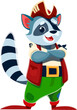 Cartoon raccoon animal boatswain pirate corsair character. Isolated vector cute coon personage with cocked hat and a cunning grin, stand with crossed arms, ready for adventurous woodland escapades