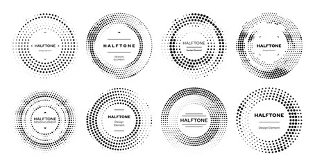 Leinwandbilder - Circle half tone or round dots halftone elements with pattern background, abstract vector. Halftone circles for graphic design elements with black dots in geometric half tone gradation or round frames