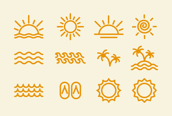 Collection of hand-drawn summer doodle icons featuring various cartoon illustrations. Vector illustration.