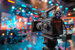 © ARM - A professional camera capturing a lively broadcast on a colorful studio set during a dynamic television show recording
