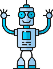 Poster - Alien retro virtual bot, futuristic robot, game humanoid droid outline color icon. Robotic technology artificial intelligence bot, humanoid robot or future machine vintage droid outline vector icon
