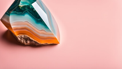 Wall Mural - A large, colorful rock sits on a pink background