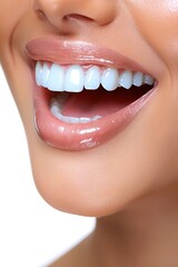 woman mouth with healthy teeth isolated on a white background