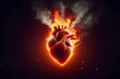 a heart that is on fire with smoke coming out of it