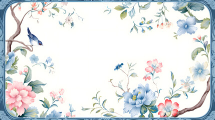 Fototapete - Digital vintage watercolor chinoiserie pattern abstract graphic poster web page PPT background