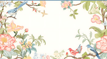 Fototapete - Digital vintage watercolor chinoiserie pattern abstract graphic poster web page PPT background