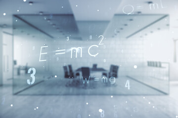Aufkleber - Abstract scientific formula hologram on a modern furnished office background. Multiexposure
