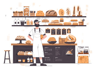 Wall Mural - A Young Apprentice Baker in a Bustling Bakery: The Future of Sweet Delights