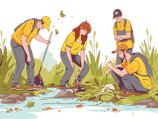 Wall Mural - Volunteers Unite for a Cleaner Future: Restoring Aquatic Habitats Through Collective Action