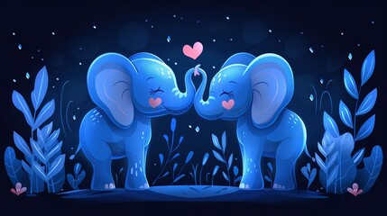 Sticker -   An elephant pair on a verdant field, holding a heart-shaped object in their trunks