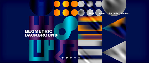 Poster - An electric blue background featuring a pattern of geometric shapes, circles, and letters. Perfect for showcasing fonts or promoting events, music, games, and entertainment in a vibrant magenta color