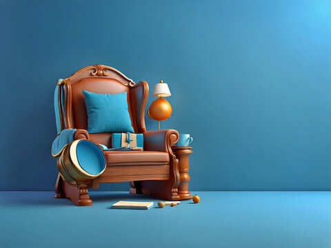 3d Rendering. Design a banner for Father's Day on a blue background with a copy space design.