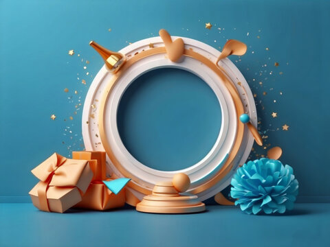 3d Rendering. Design a banner for Father's Day on a blue background with a copy space design.