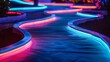 © Justlight - A mini golf course is set up with neon lights illuminating the course and adding to the fun atmosphere.
