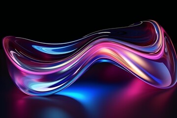Poster - 3d illustration of a  blue and pink  transparent shape. Abstract   glowing   lines pattern , generated by AI.
