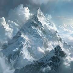 Wall Mural - A mountain range covered in snow with a large peak in the middle