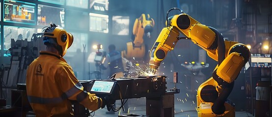 Poster - Robotic Arms Assisting Industrial Technicians in a High Tech Factory Workshop