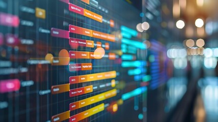 Poster - remote project management dashboard, vibrant task colors, close-up, organized progress