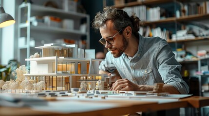 Poster - Architect using MR for design visualization, soft studio light, over-the-shoulder, building the future 