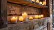 In a rustic cabin alcoves built into the wooden walls hold candles of various sizes creating a rustic and romantic atmosphere. 2d flat cartoon.