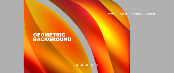 Aufkleber - A liquid geometric background with waves of amber and orange on a gray backdrop, resembling a closeup view of petals from the banana family plant