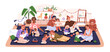 © Good Studio - Children with mothers at daycare playroom. Moms play with babies, preschool kids on floor. Mommies group, parents and kindergarten toddlers club. Flat vector illustration isolated on white background