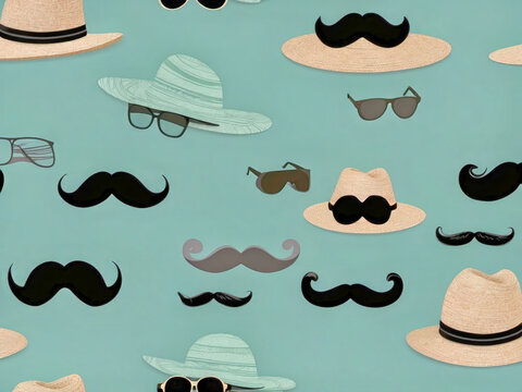 Elegant Father's Day design with hat, sunglasses, and moustache on a seafoam green backdrop design.