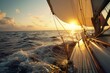 Serene Ocean Sailing at Sunset with Golden Light Reflections