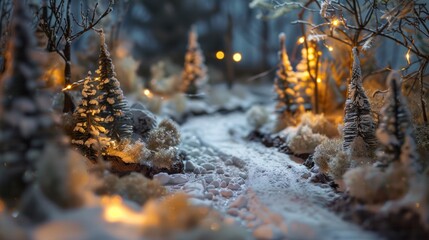 Canvas Print - A miniature christmas scene with trees and lights