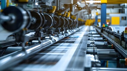 Sticker - Closeup of a printing press showcasing modern technology and precision in action. Concept Printing Press Technology, Modern Precision, Industrial Innovation, Machinery Closeup