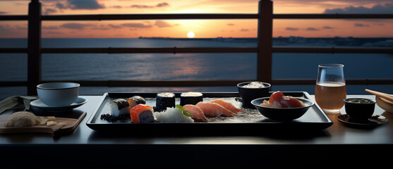 Sushi on appetizing graphic composition