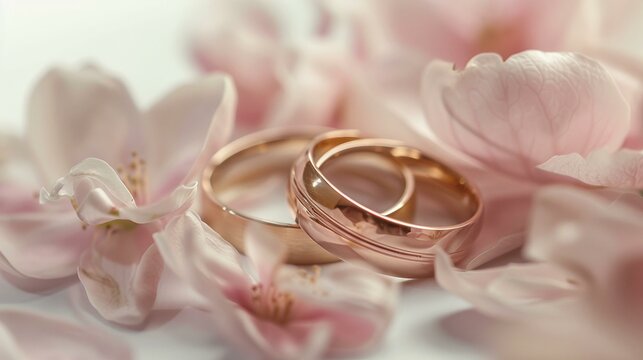 a close-up image of two golden wedding rings