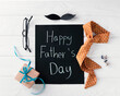 Father's day holiday template with greeting words, present card. Top view poster.